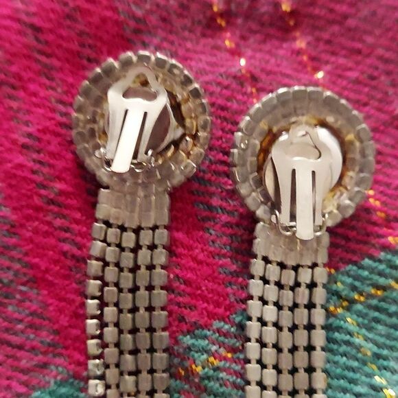 Vintage Runway Rhinestone Prong Set Dangle Clip Earrings - Picture 4 of 5